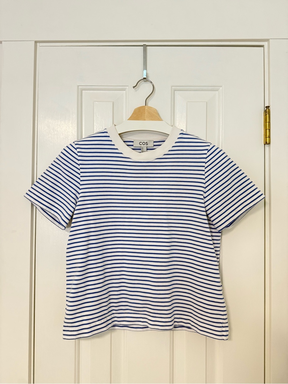 COS White Tee with Blue Horizontal Stripes - Picture 5 of 7